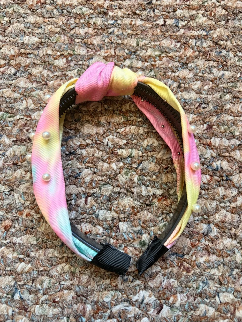 Pearl-Embellished Pastel Tie-Dye Knot Headband - Women Accessories